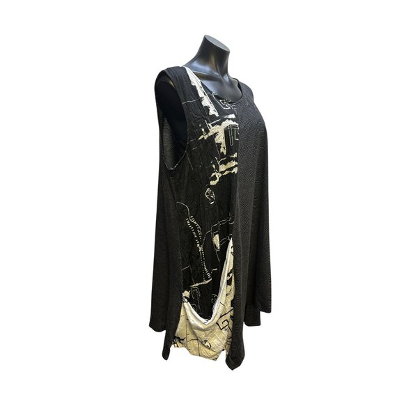 Alembika Black & White Striped Sleeveless Tunic Blouse w/front pocket - Picture 4 of 10